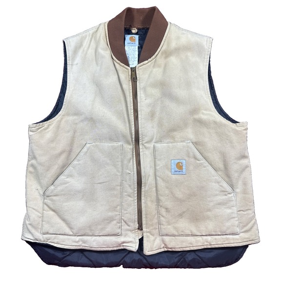 Carhartt Other - Vintage 90s Carhartt Quilt Lined Vest V01 Tan Cream XL Union USA Made Distressed